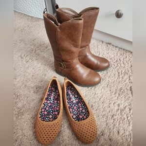 Used! Lot Of Girls Osh Kosh Brown Boots and Carter's Flats Size 13